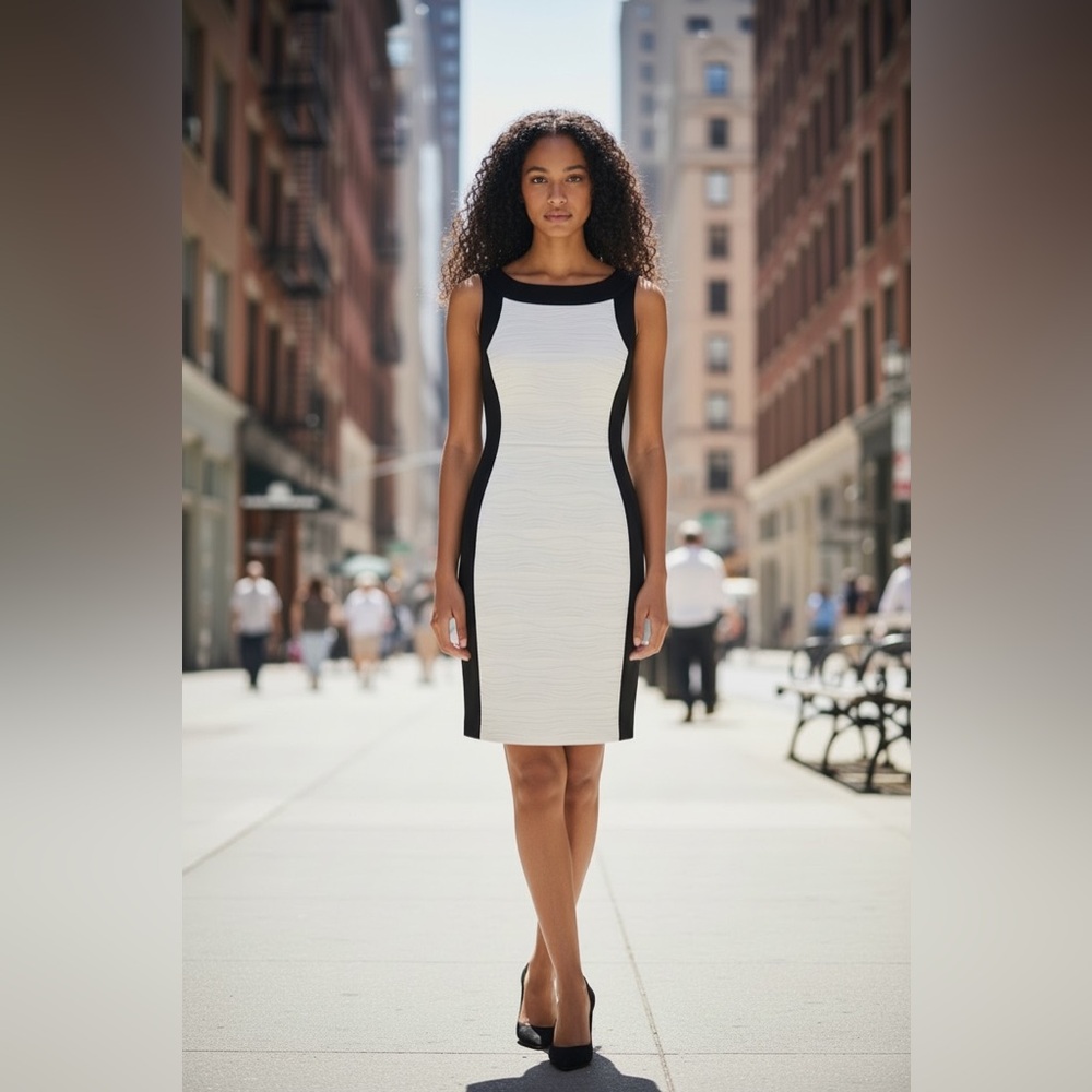 Calvin Klein Black and White Colorblock Midi Dress